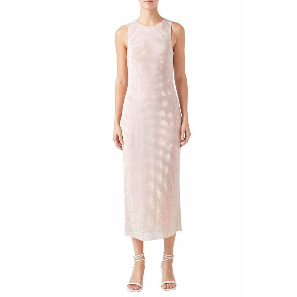 Endless Rose  Rhinestone Micro Mesh Dress Pink Embellished Long Midi Size Large